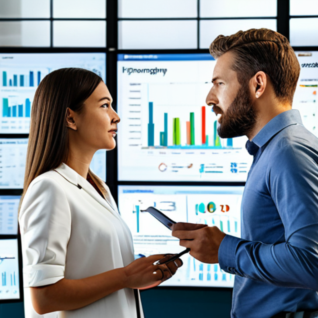 Market Analysis**

"A brightly lit, modern co-working space. Two colleagues, a man and a woman, are collaborating on a large digital display showing graphs, charts, and competitor logos. They are both dressed in business casual attire, fully clothed, and engaged in a focused discussion. The scene conveys data analysis and strategic planning. Safe for work, professional environment, appropriate content, perfect anatomy, natural proportions."

**
